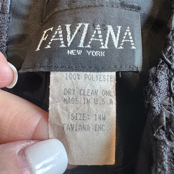 Faviana NY Dress Formal Midi Black Lace Sequin Chiffon Evening Cocktail Plus 14W - Picture 3 of 10